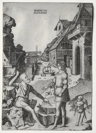 Vulcan, Apollo and Cupid, by Benedetto Montagna, 1518