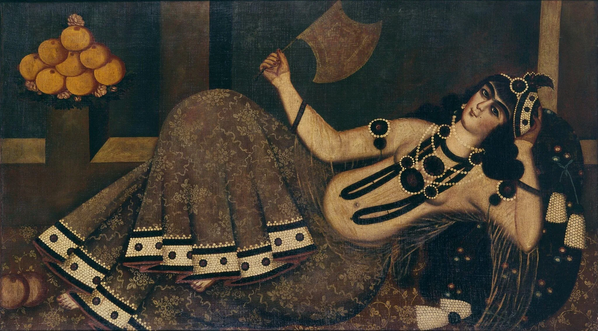Reclining Lady Holding a Fan, detail