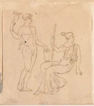 Man with a Cornucopia and Seated Woman, by Jacques-Louis David, oil, 1778