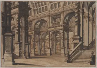 Monumental Vaulted Hall with Staircase, by Giuseppe Galli Bibiena, 1738