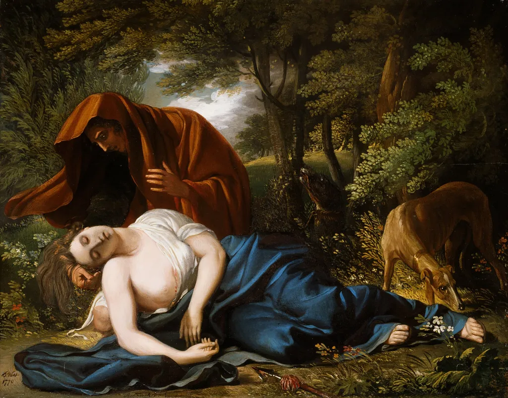 The Death of Procris, by Benjamin West, oil, 1770