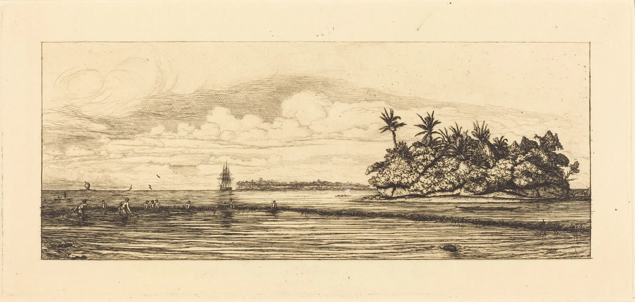 Océanie, ilots à Uvea (Wallis); Peche aux palmes, 1845 (Oceania: Fishing, Near Islands with Palms in the Uea or Wallis Group), detail