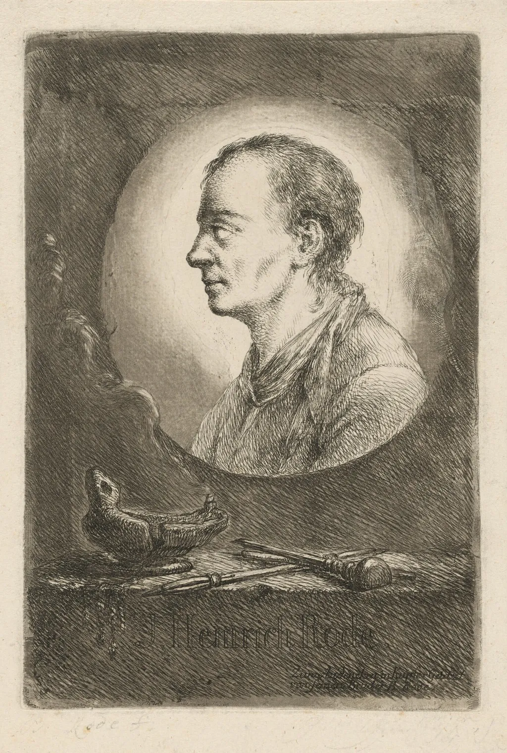 Memorial Sheet for the Artist's Brother, Johann Heinrich Rode, by Bernhard Rode, ink, 1759