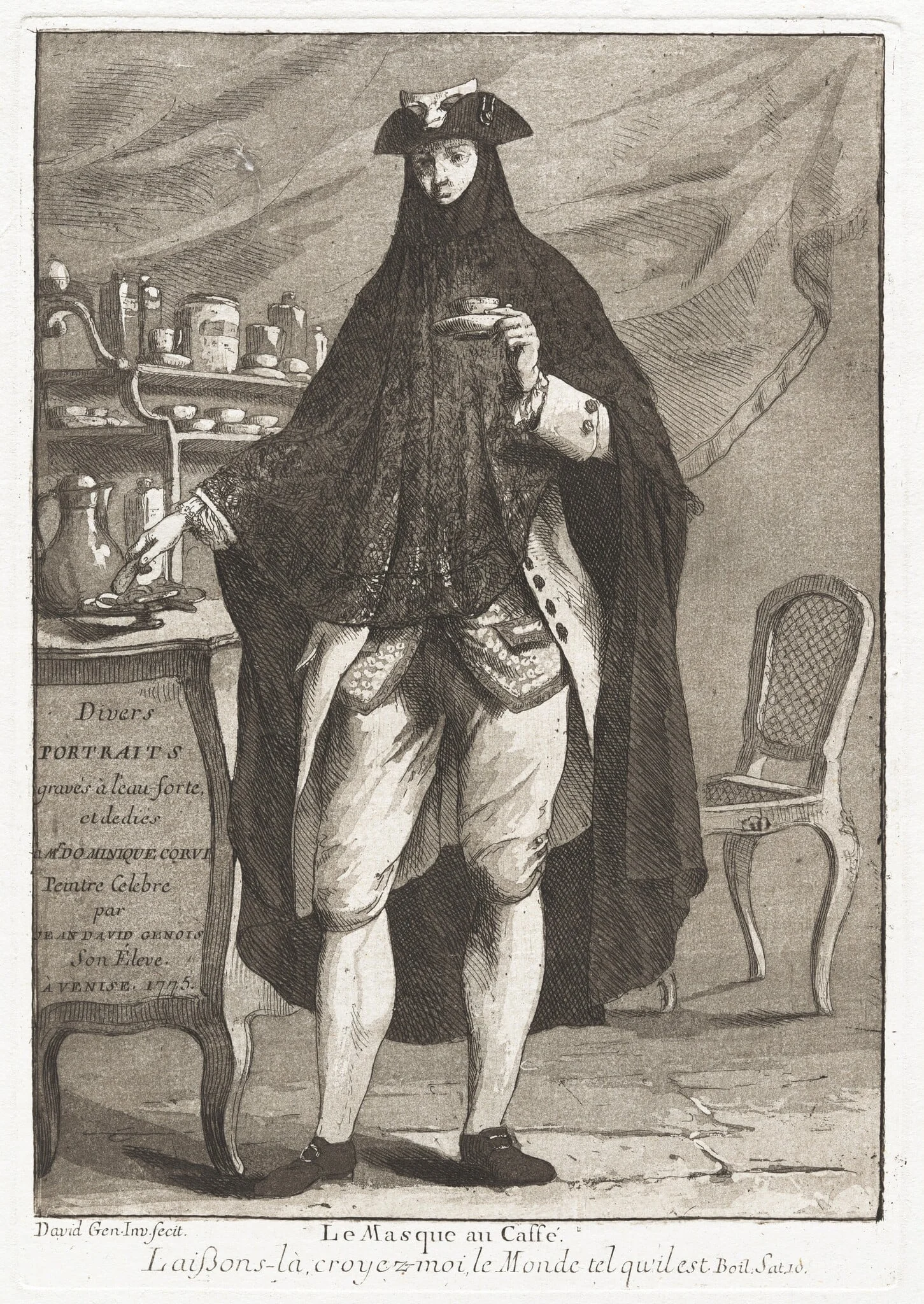 Le Masque au caffé (The Masked Man Taking Coffee), detail