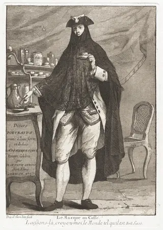 Le Masque au caffé (The Masked Man Taking Coffee), by Giovanni David, ink, 1775