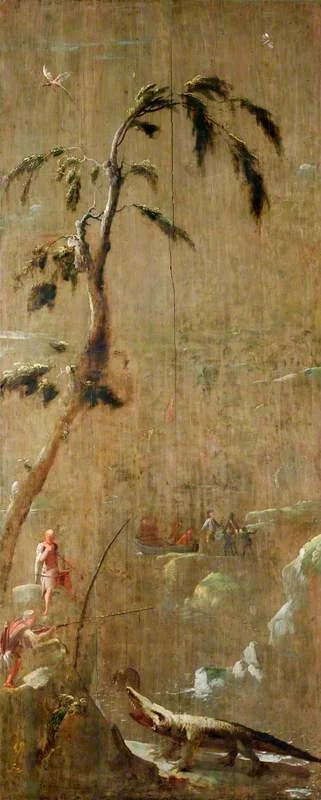 A Chinese Fisherman Hunting a Crocodile, detail