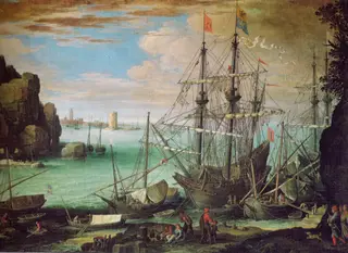 Küstenlandschaft mit Hafen, by Paul Bril, oil, 1610