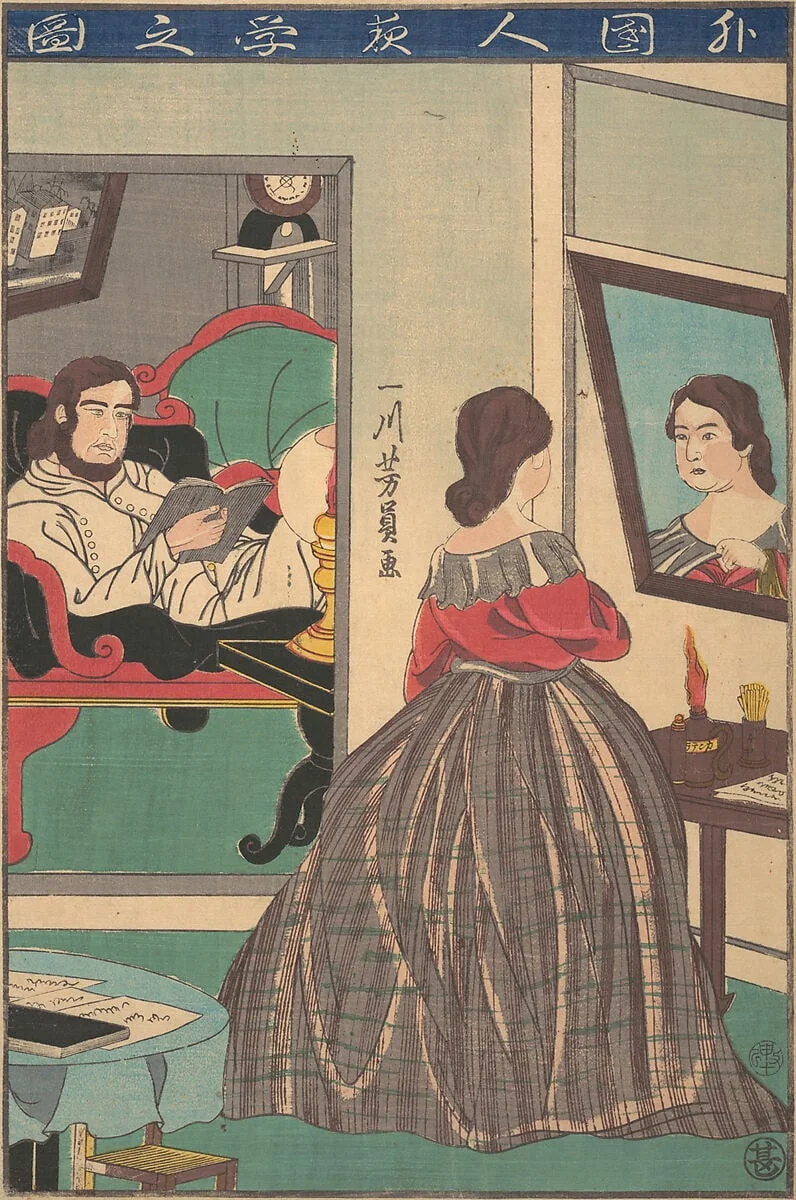 Gaikokujin yoru benkyo no zu|Foreigners Studying at Night, detail