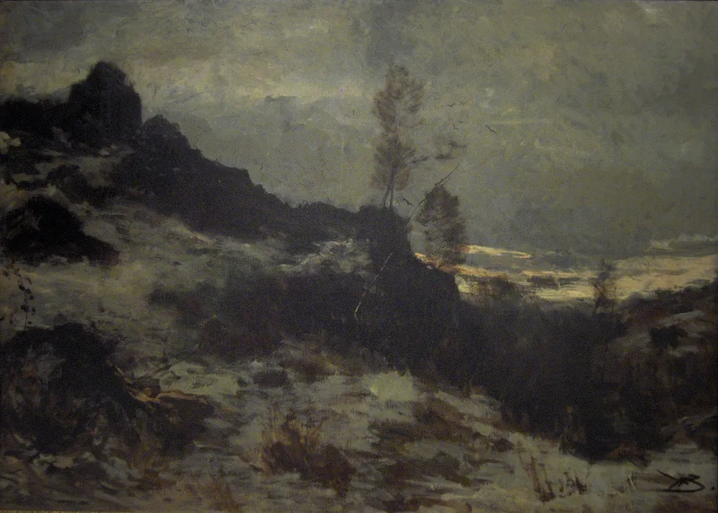 Dusk. Winter, by Hippolyte Boulenger, oil, 1871