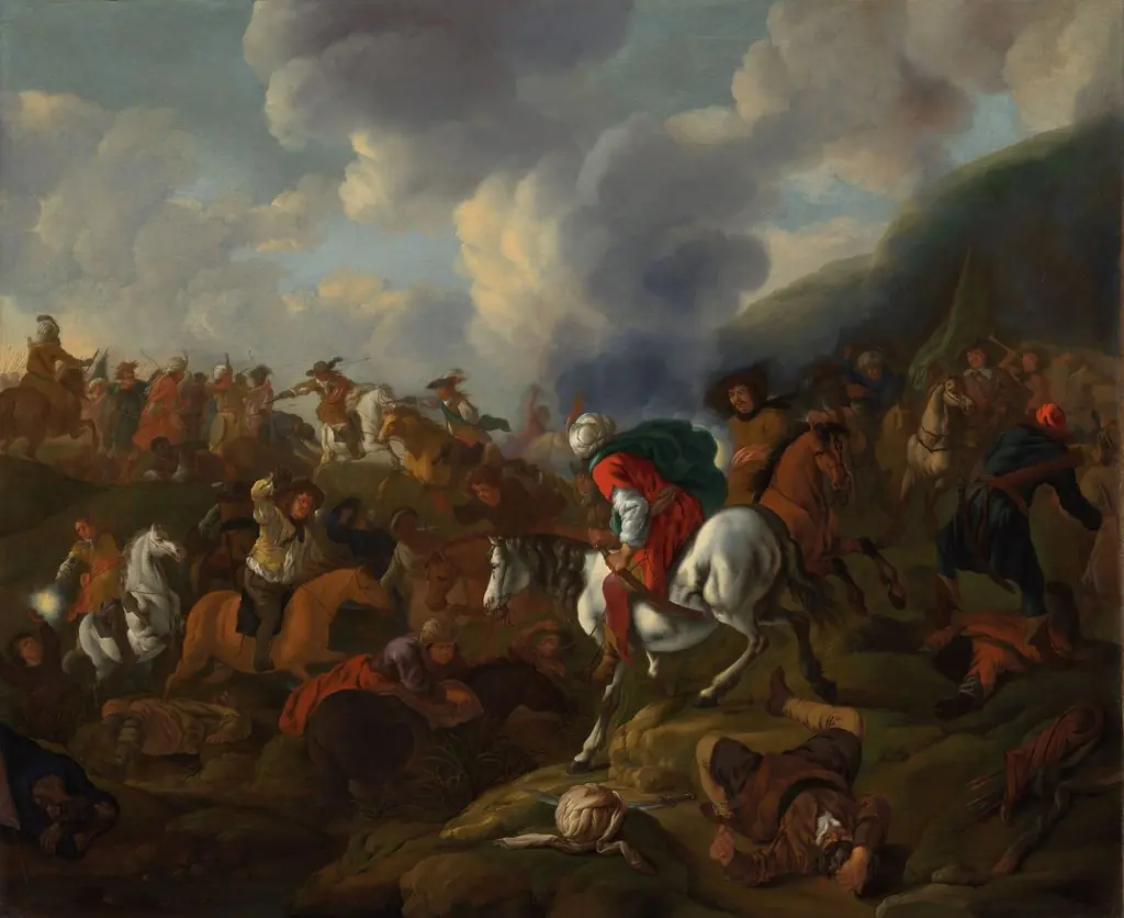 A Cavalry Encounter between Turkish Troops and the Troops of the Austrian Emperor, by Jacques Muller, oil, 1650