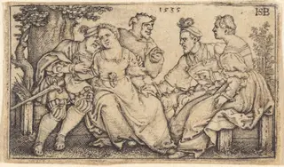 Two Couples and a Fool, by Sebald Beham, ink, 1535