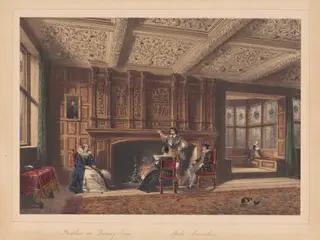 Fireplace in the Drawing Room, Speke, Lancashire, by Joseph Nash, ink, 1849