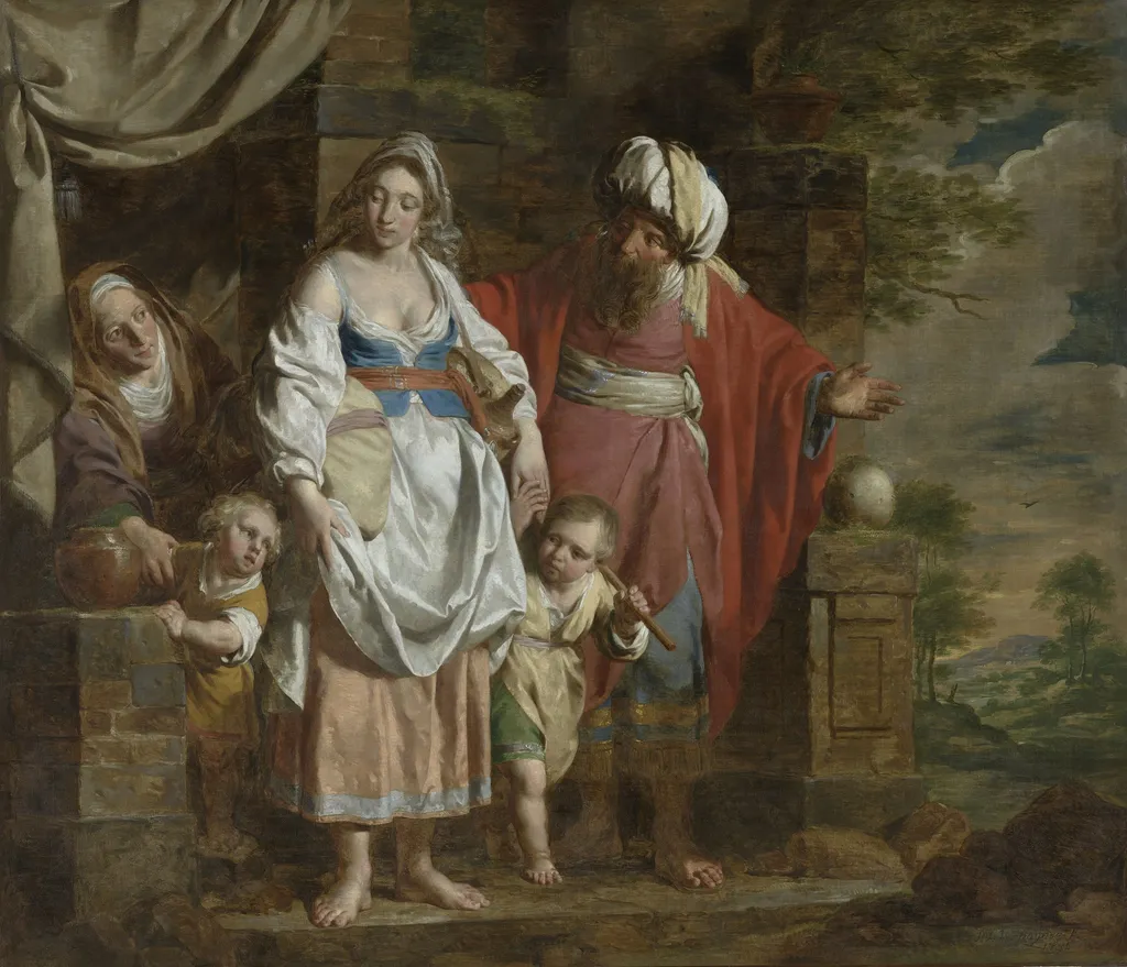 Hagar and Ishmael Banished by Abraham, by Pieter Jozef Verhaghen, oil, 1791