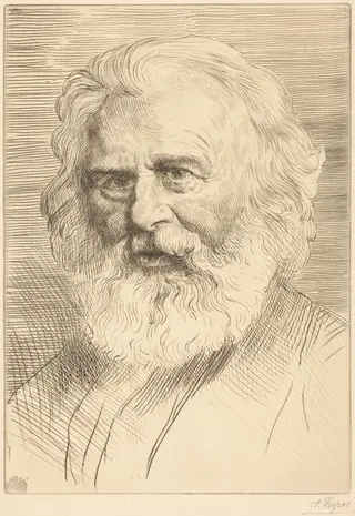 W.H. Longfellow, 1st plate, by Alphonse Legros, ink, 1874