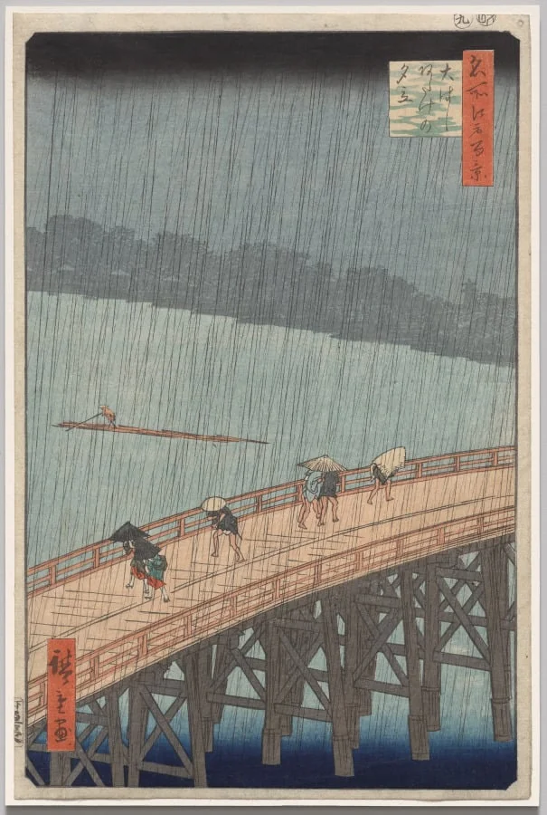 Sudden Shower over Shin-Ōhashi Bridge and Atake, from One Hundred Famous Views of Edo, detail