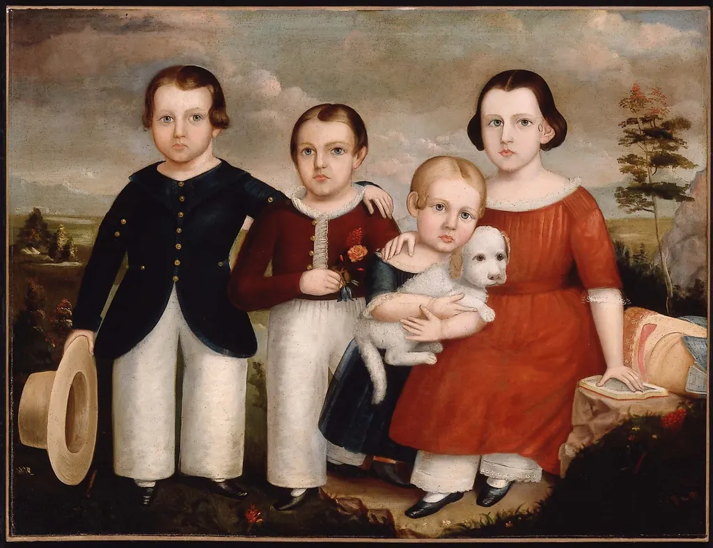 The Nellis Children of Sherburne, New York, by Calvin Balis, oil, 1840