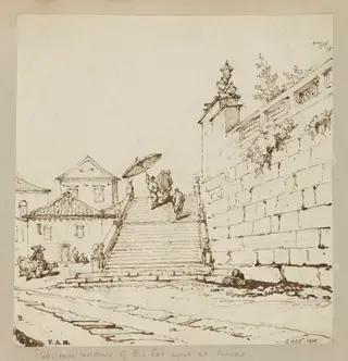 The steps and wall of S. Lourenço Church, Macau, by George Chinnery, 14