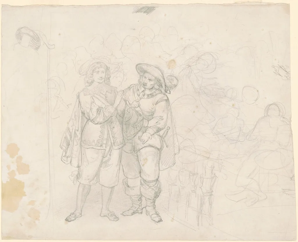 Two Cavaliers [recto], by Emanuel Gottlieb Leutze, graphite, 1854