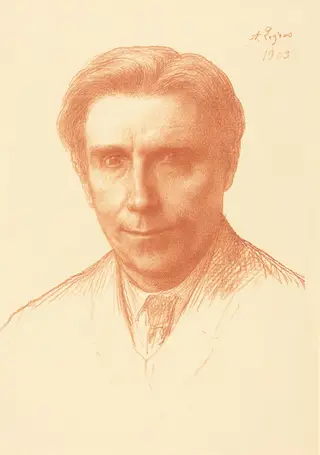 Thomas Okey, Esq., by Alphonse Legros, ink, 1903