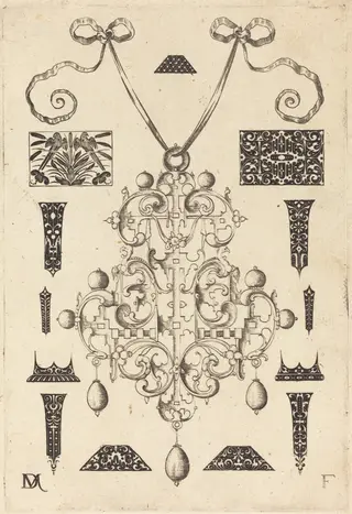 Large Pendant, Surrounded by Thirteen Studs, by Daniel Mignot, ink, 1593