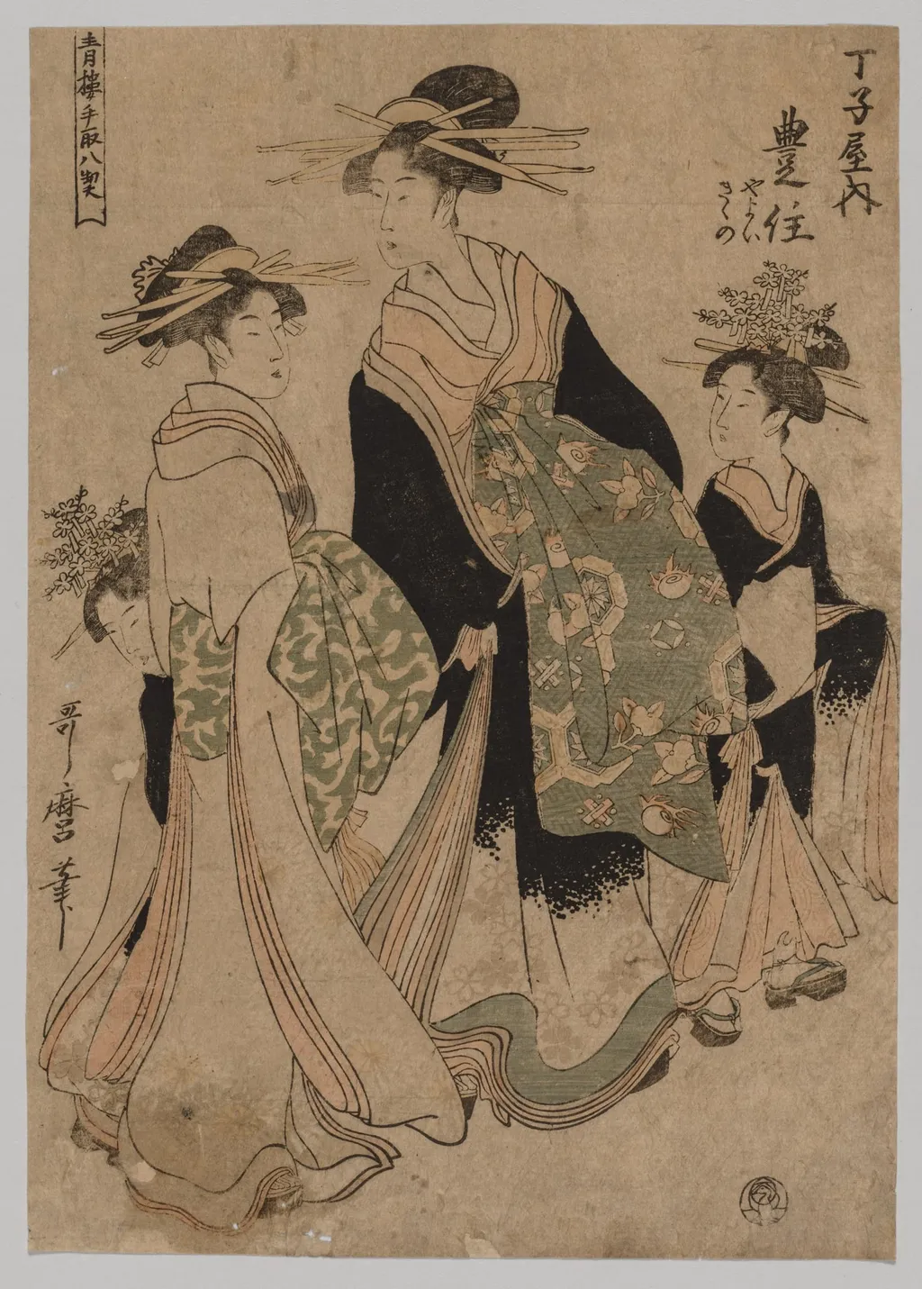 Courtesans and Attendants, by Kitagawa Utamaro, 1780