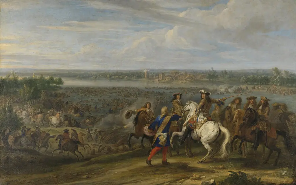 Louis XIV Crossing into the Netherlands at Lobith, by Adam Frans van der Meulen, oil