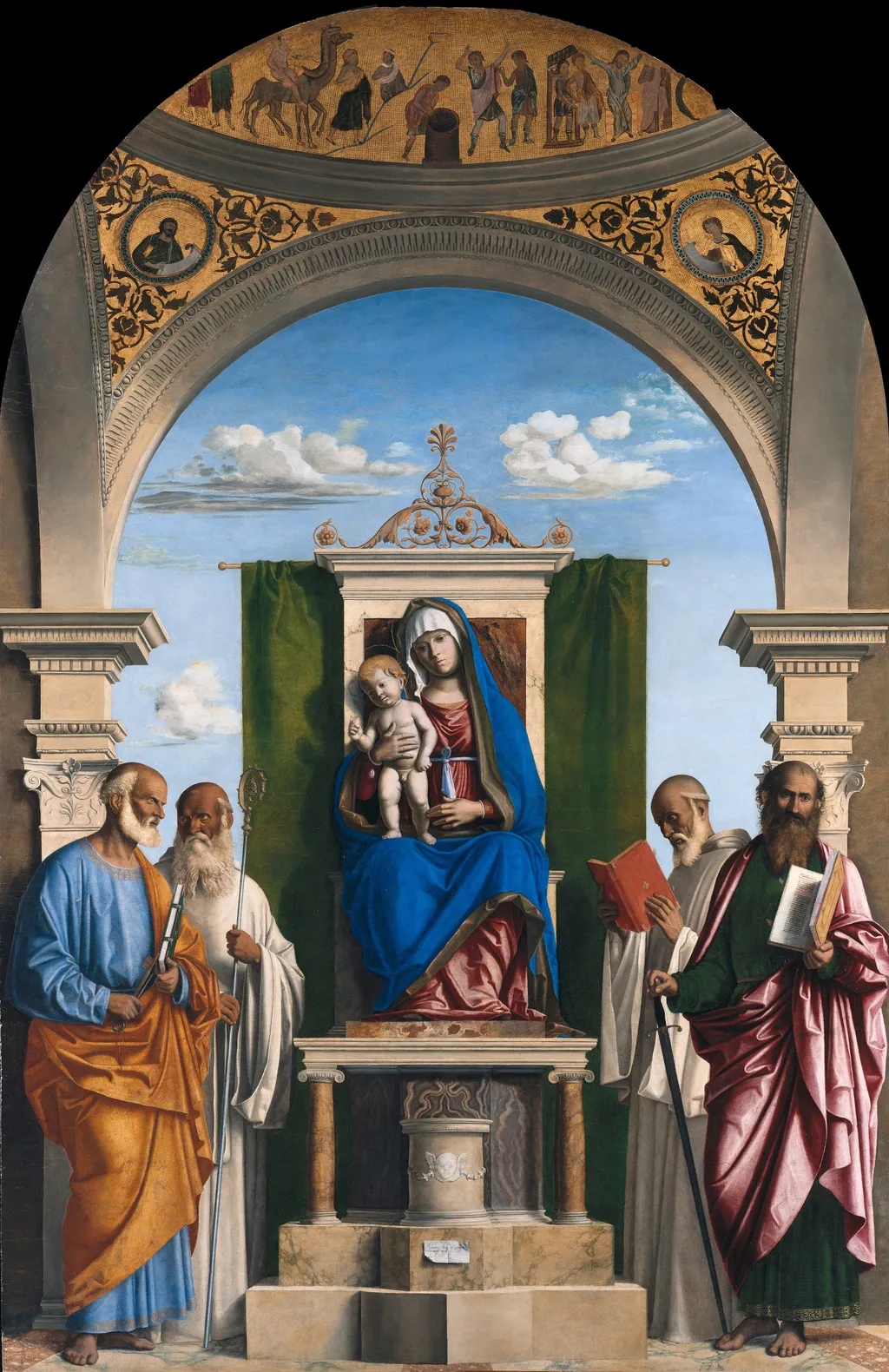 Madonna and Child Enthroned with Saints, by Giovanni Battista Cima da Conegliano, oil, 1498