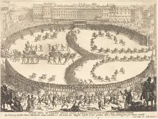 View of the Festival, by Jacques Callot, ink, 1616