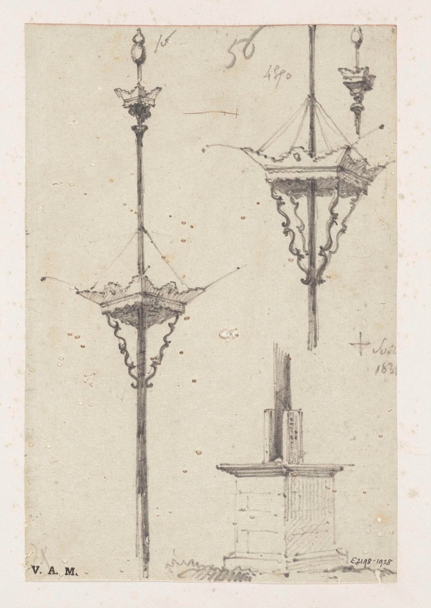 Mastheads and a mast base, detail