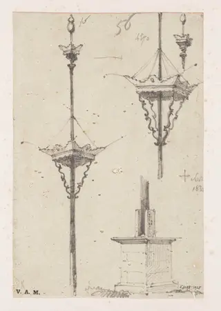 Mastheads and a mast base, by George Chinnery, 4