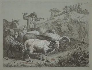 Shepherd with his Flock, by Francesco Londonio, gouache, 1753