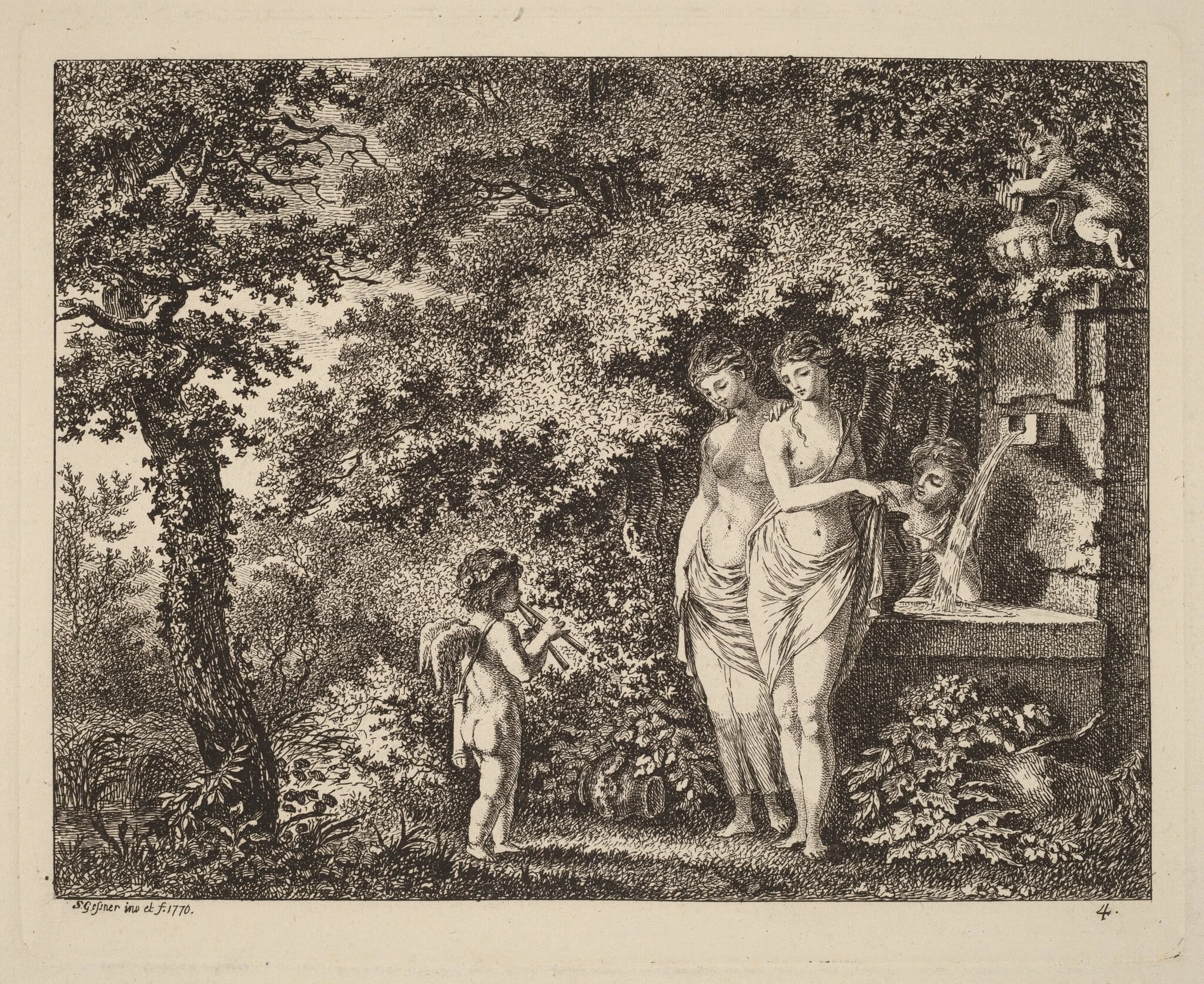 Eros with Three Girls at a Fountain, detail