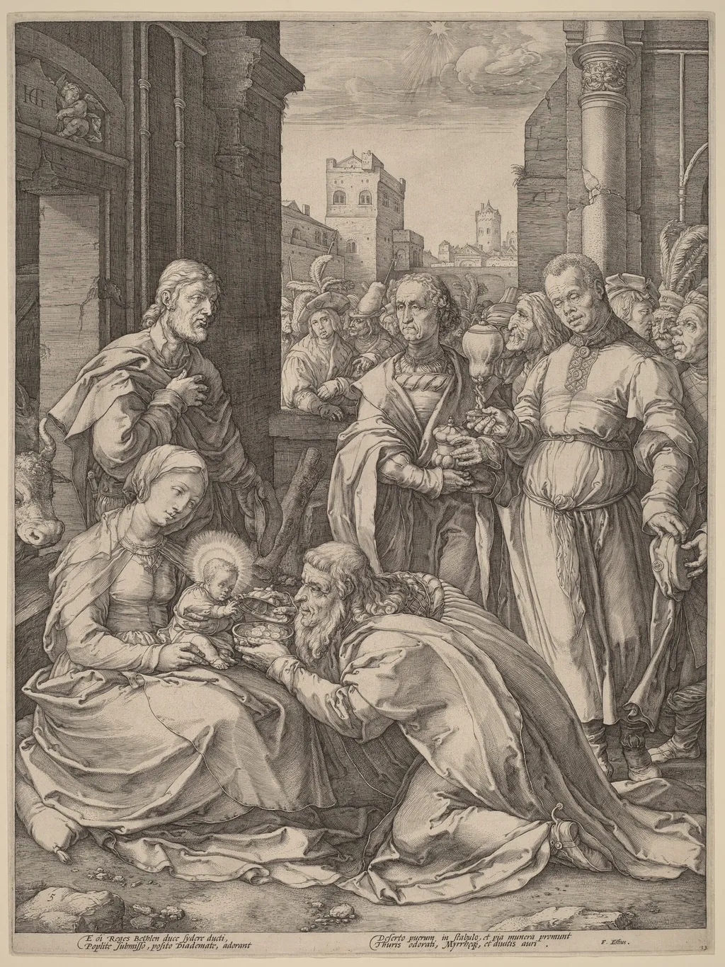 The  Adoration of the Magi, by Hendrick Goltzius, ink, 1594