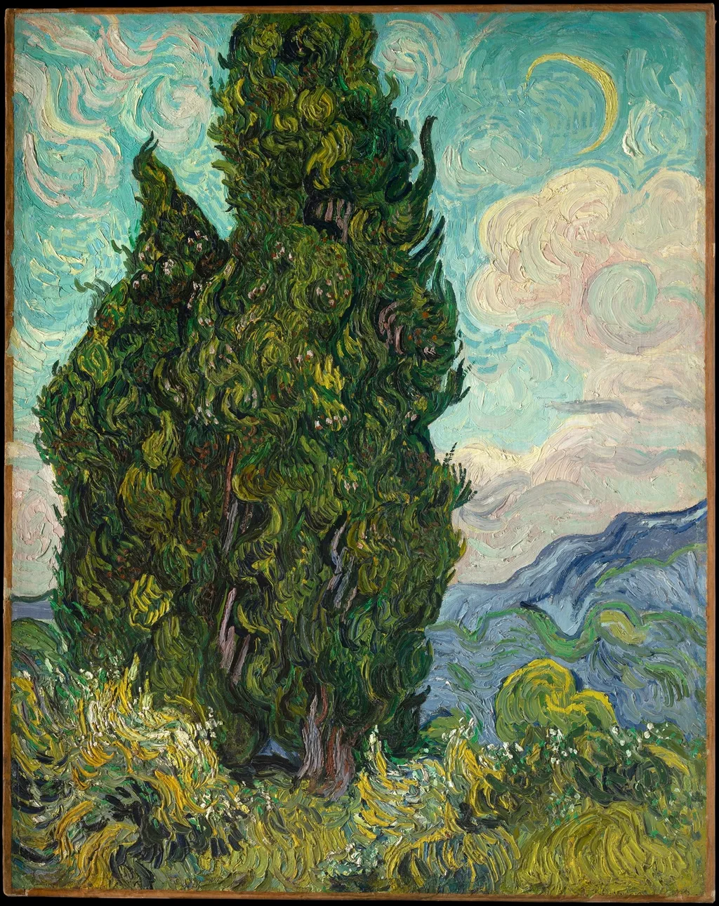 Cypresses, by Vincent van Gogh, oil, 1889