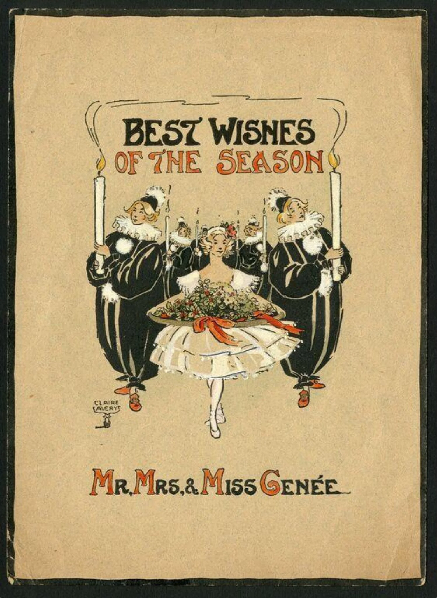 Christmas card for Adeline Genée and her family, detail