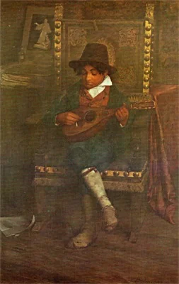 Boy with a mandolin, detail
