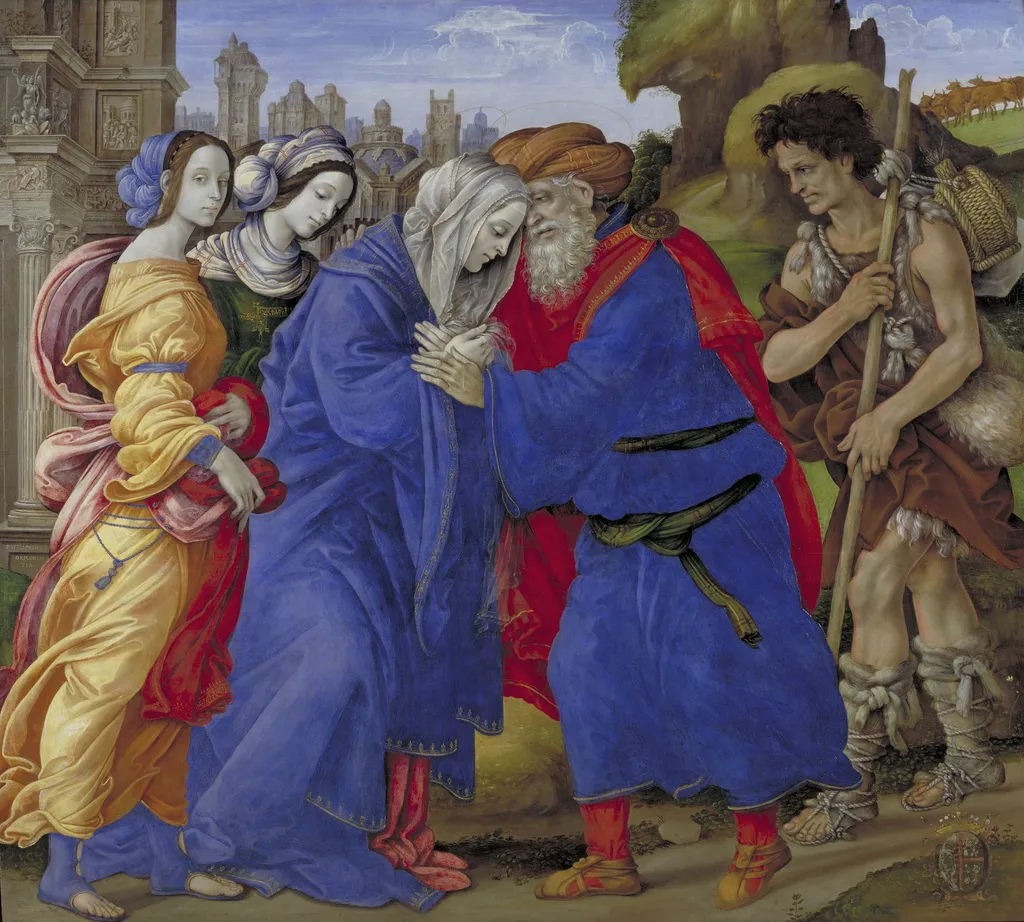 The Meeting of Joachim and Anne outside the Golden Gate of Jerusalem, by Filippino Lippi, tempera, 1499