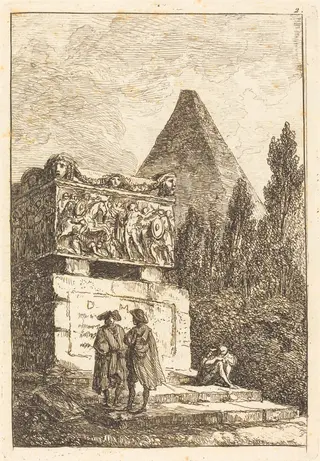 The Sarcophagus, by Hubert Robert, ink, 1770