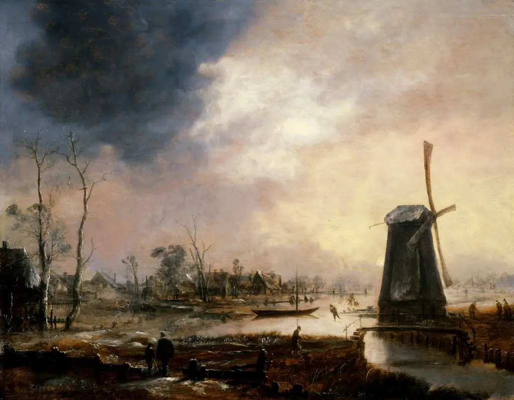 A Winter Landscape with a Windmill, by Aert van der Neer, unspecified, 1650