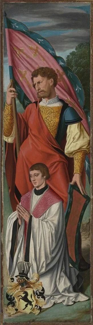 Beweinungsaltar: Ein Heiliger mit dem Stifter Bernhard (?) von Huchtenbroich, detail