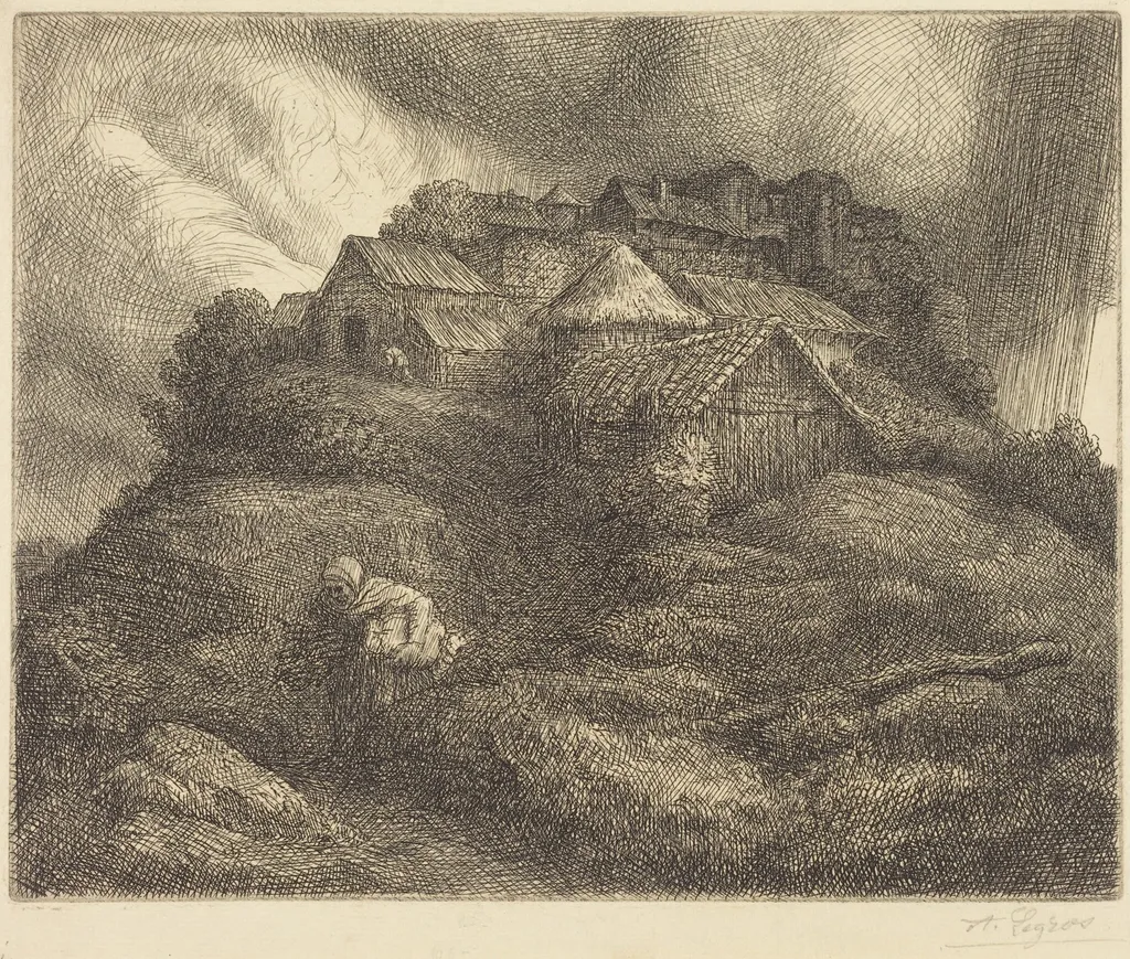 Village of Saint-Pierre during a Storm (Village de Saint-Pierre; Effet d'orage), by Alphonse Legros, ink, 1874