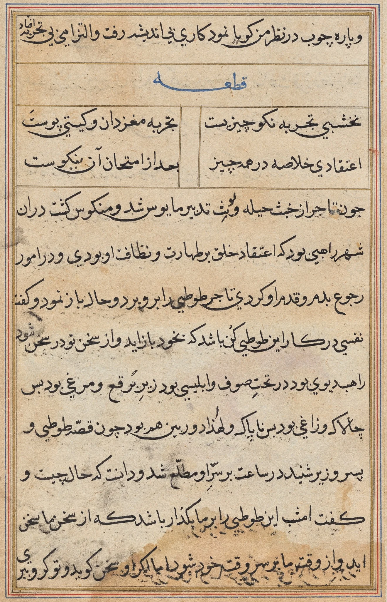 Page from Tales of a Parrot (Tuti-nama): text page, detail