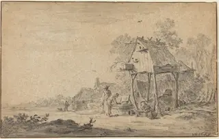 River Landscape, by Jan van Goyen, chalk, 1649