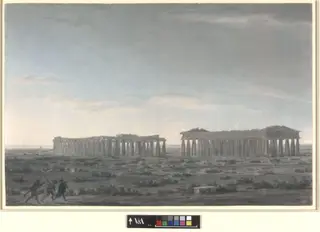 The Two Great Temples at Paestum, by Cozens, watercolor, 1782