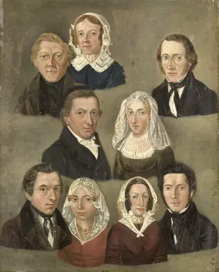 Portrait of the Artist's Parents, Douwe Martens Teenstra and Barber Hindriks Siccama with Members of the Family, by Kornelis Douwes Teenstra, unspecified, 1834