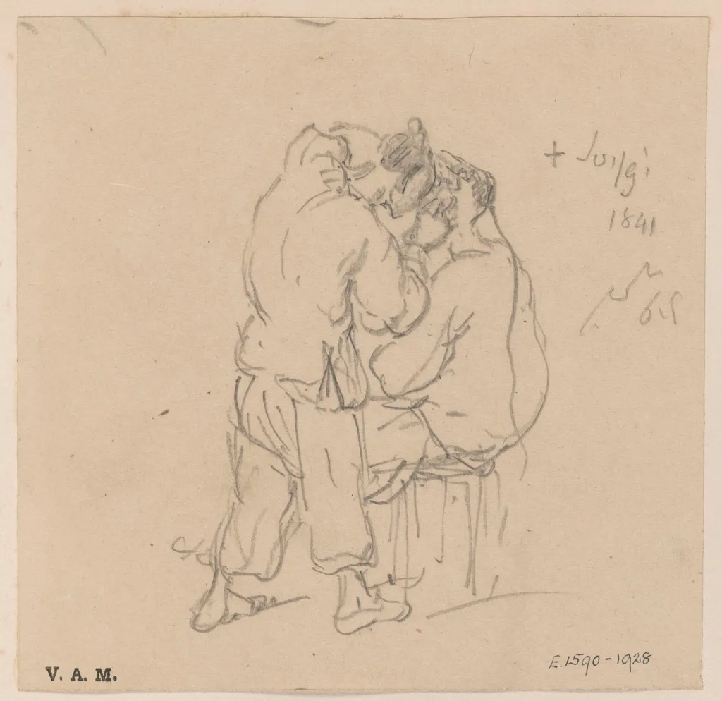 A drawing of a Chinese barber and customer, by George Chinnery, 13