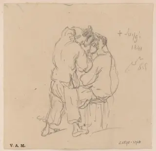 A drawing of a Chinese barber and customer, by George Chinnery, 13