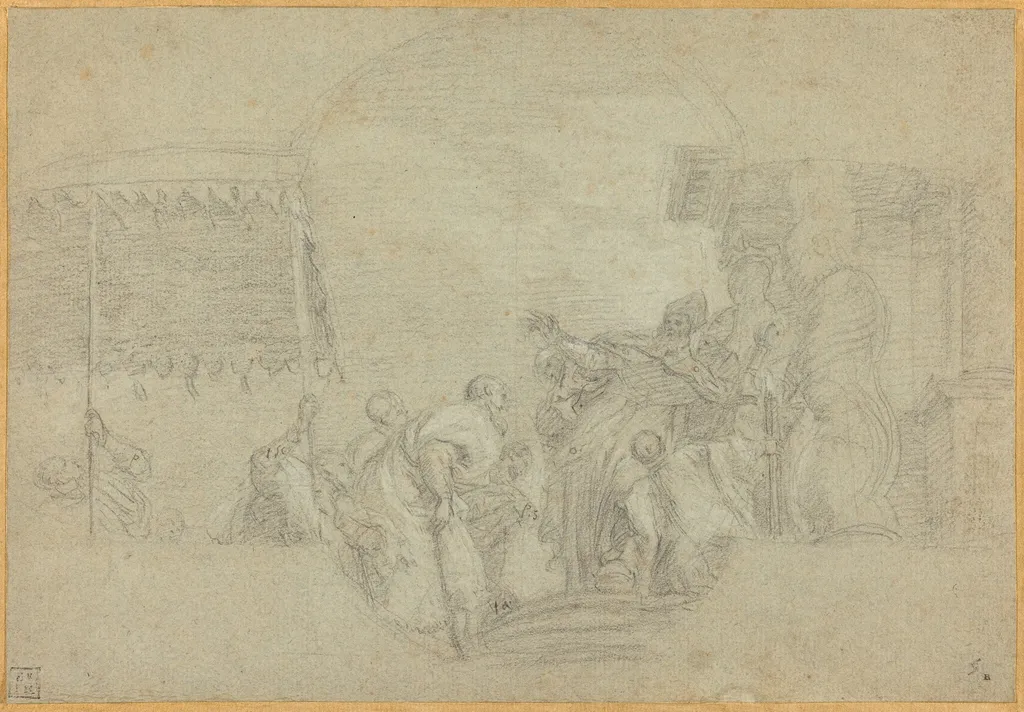 A Bishop Blessing a King, by Sebastiano Conca, chalk, 1722