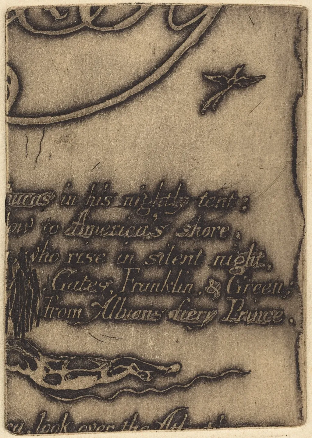 Restrike from fragment of cancelled plate for "A Prophecy", by William Blake, ink, 1793
