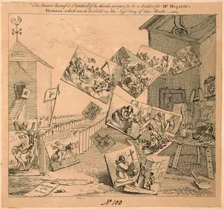 The Battle of the Pictures, by William Hogarth, ink, 1744